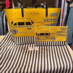 NWT!! Henri Bendel Yellow Taxi Graphic Tote and Pouch